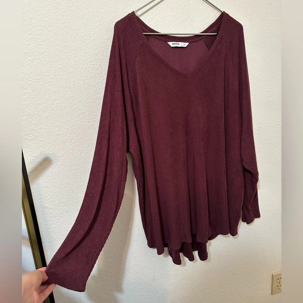 EUC SONOMA Burgundy Long Sleeve V-Neck Tunic Sweater - Picture 4 of 9